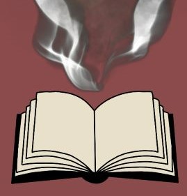 Drawing of an open book on a red background
